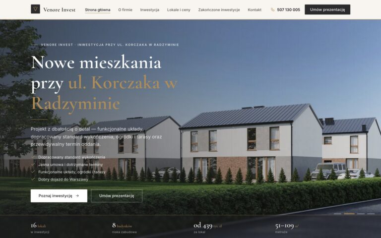 Venore Invest — strona dewelopera zrealizowana przez AD Software